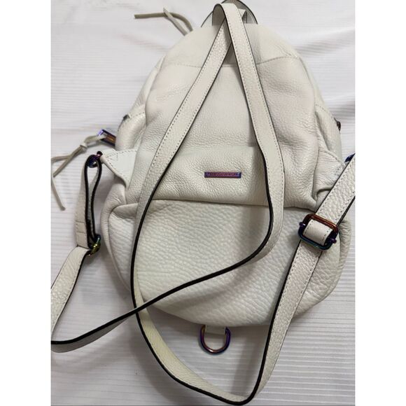 Rebecca Minkoff White Leather Oil Slick Rainbow Backpack Purse Handbag - Picture 8 of 11